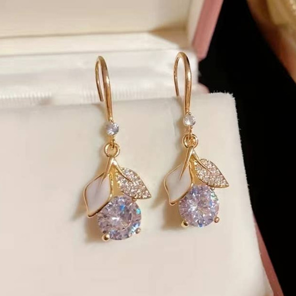 Zircon Ginkgo Leaf Hook Earrings Shiny Sparkle Dangle Drop Festive Sparkle‎ - Picture 2 of 16